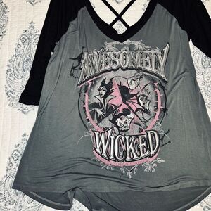 Disney Awesomely Wicked Black and Gray Women's Long Sleeve Top